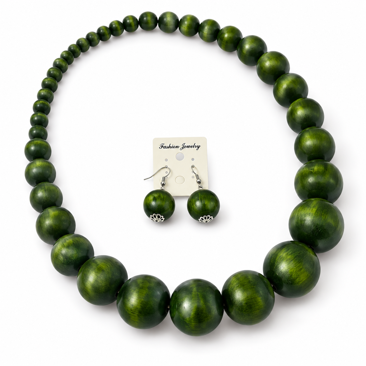 Kijani Green Wooden Bead Statement Jewelry Set