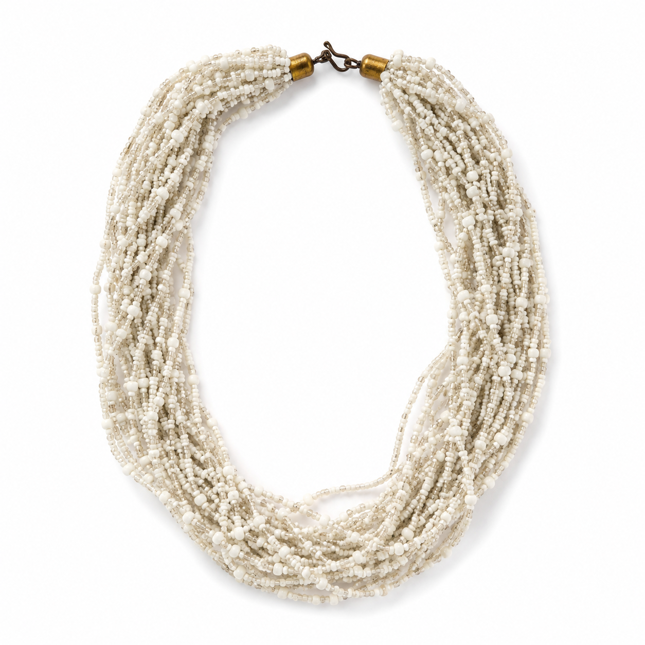 Anga Handwoven White Beaded Layered Necklace