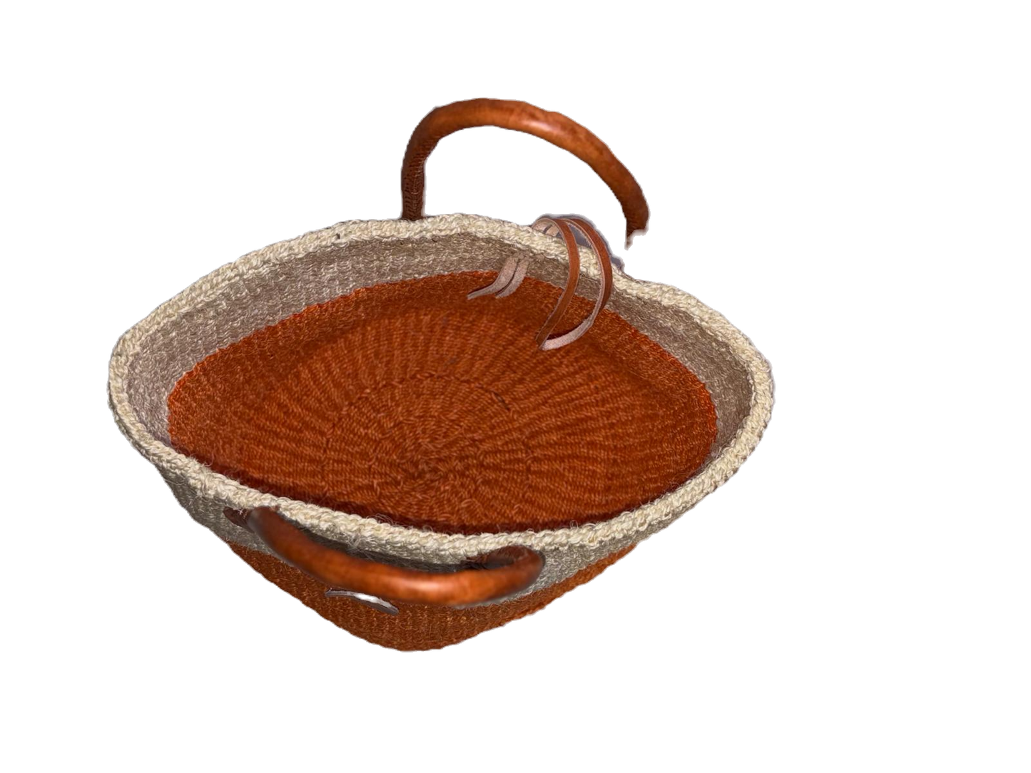 Handwoven African Sisal Basket with Leather Handles image 3