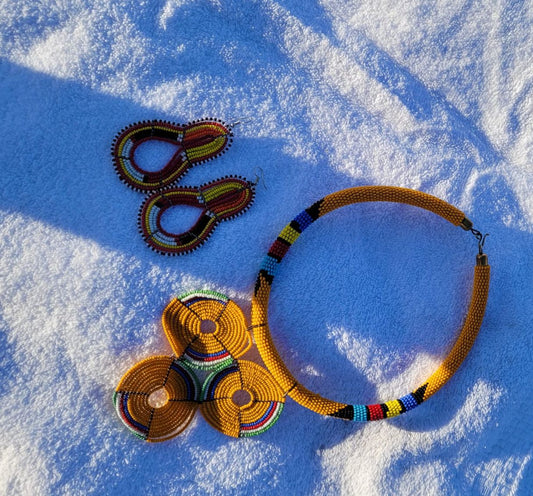 Beaded Necklace & Earrings - Yellow image 0