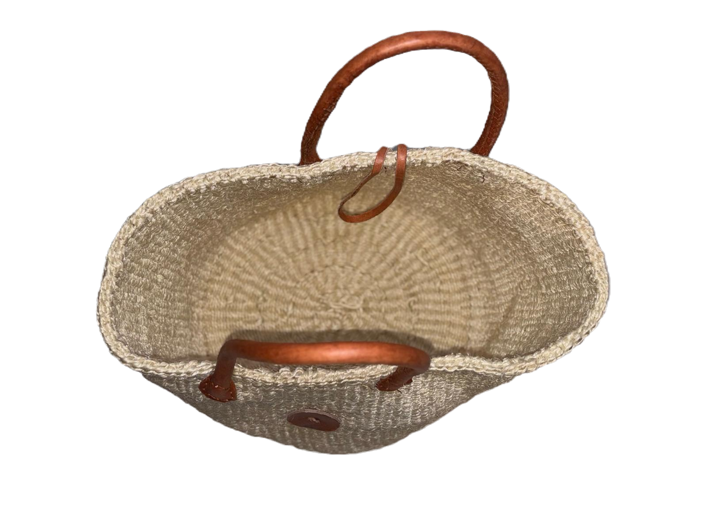Handwoven African Sisal Basket with Leather Handles image 3