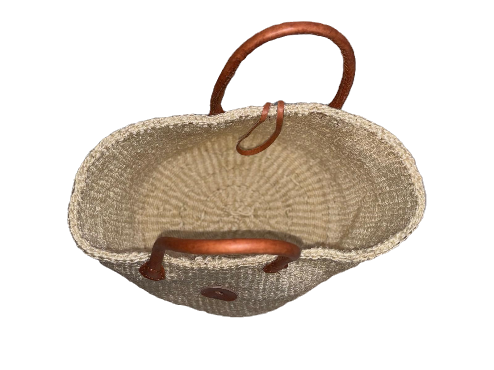 Handwoven African Sisal Basket with Leather Handles image 3