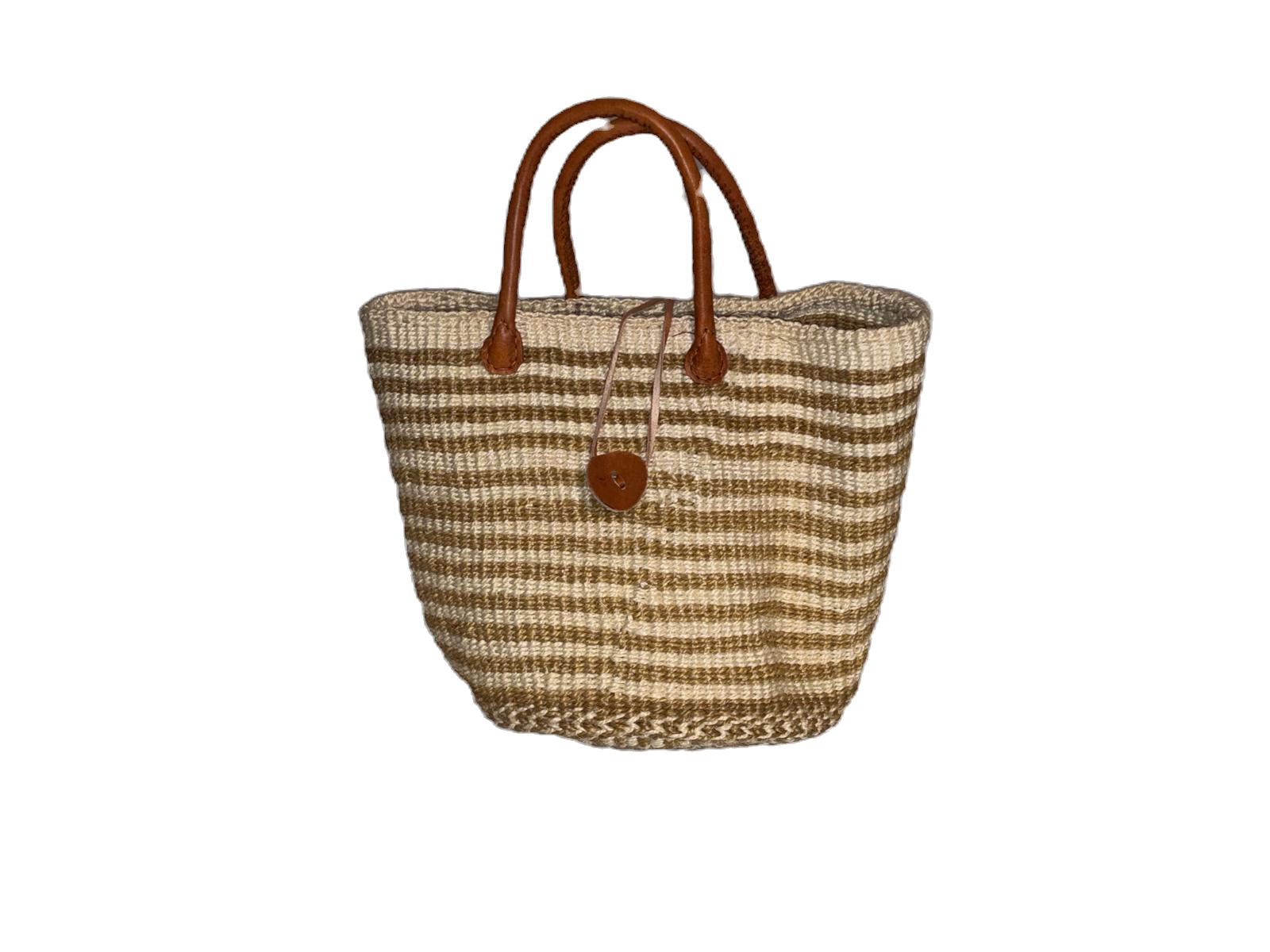 Handwoven African Sisal Basket with Leather Handles image 0