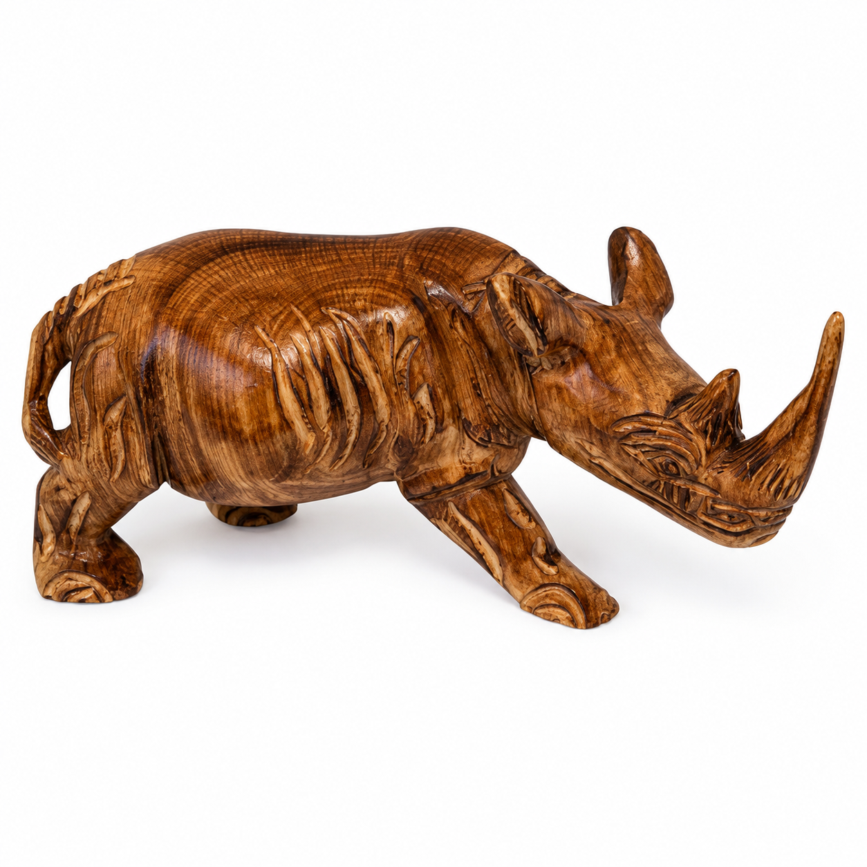 Handcrafted Wooden Rhinoceros Sculpture