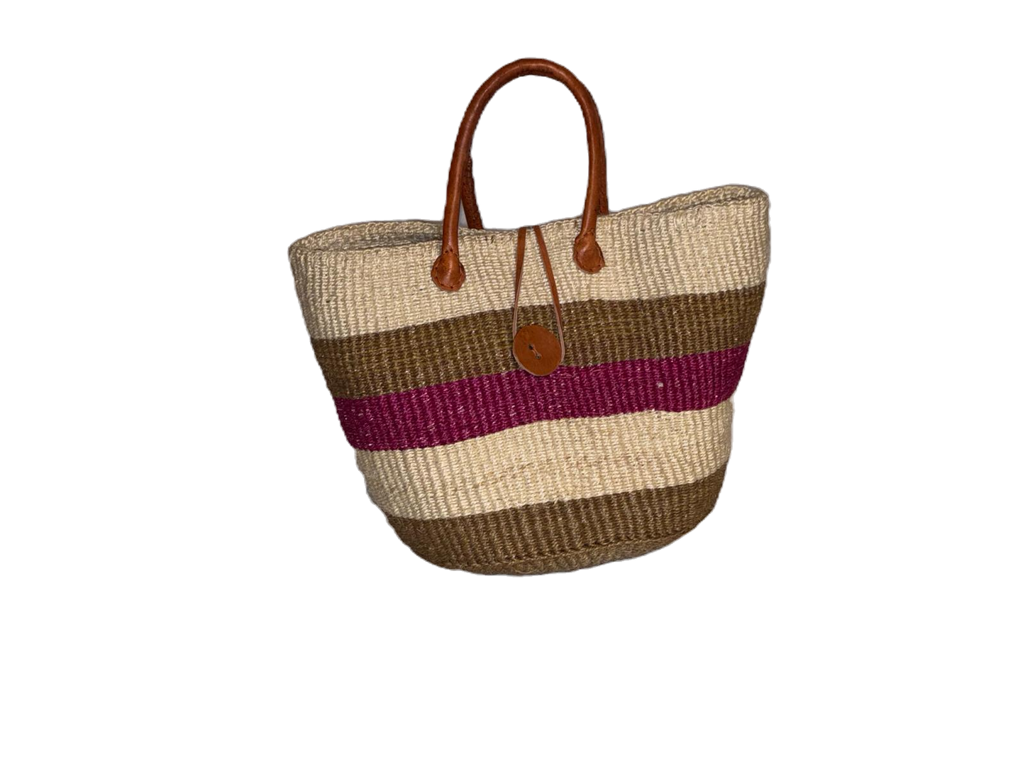 Handwoven African Sisal Basket with Leather Handles image 0