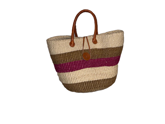 Handwoven African Sisal Basket with Leather Handles image 0