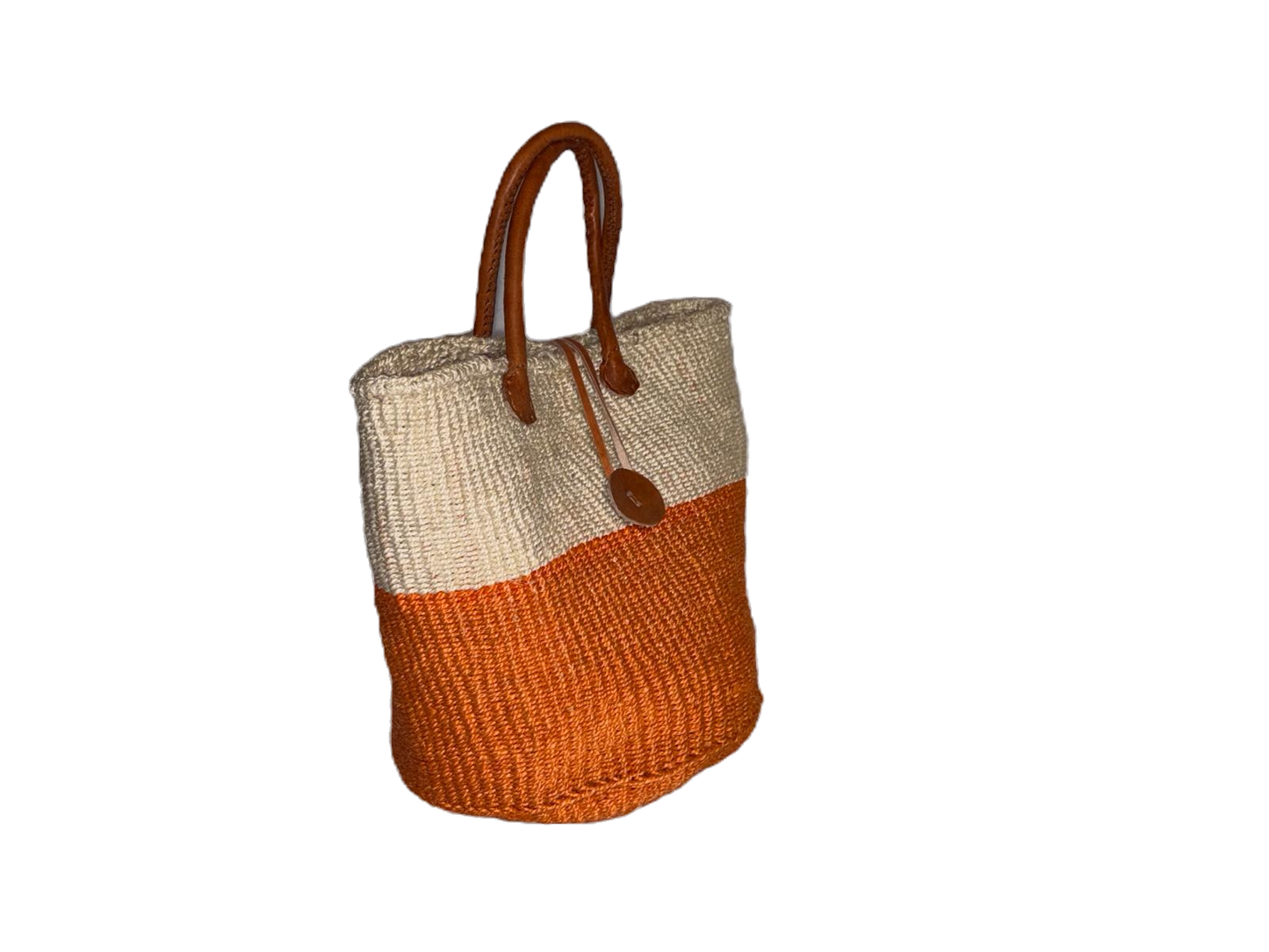 Handwoven African Sisal Basket with Leather Handles image 1