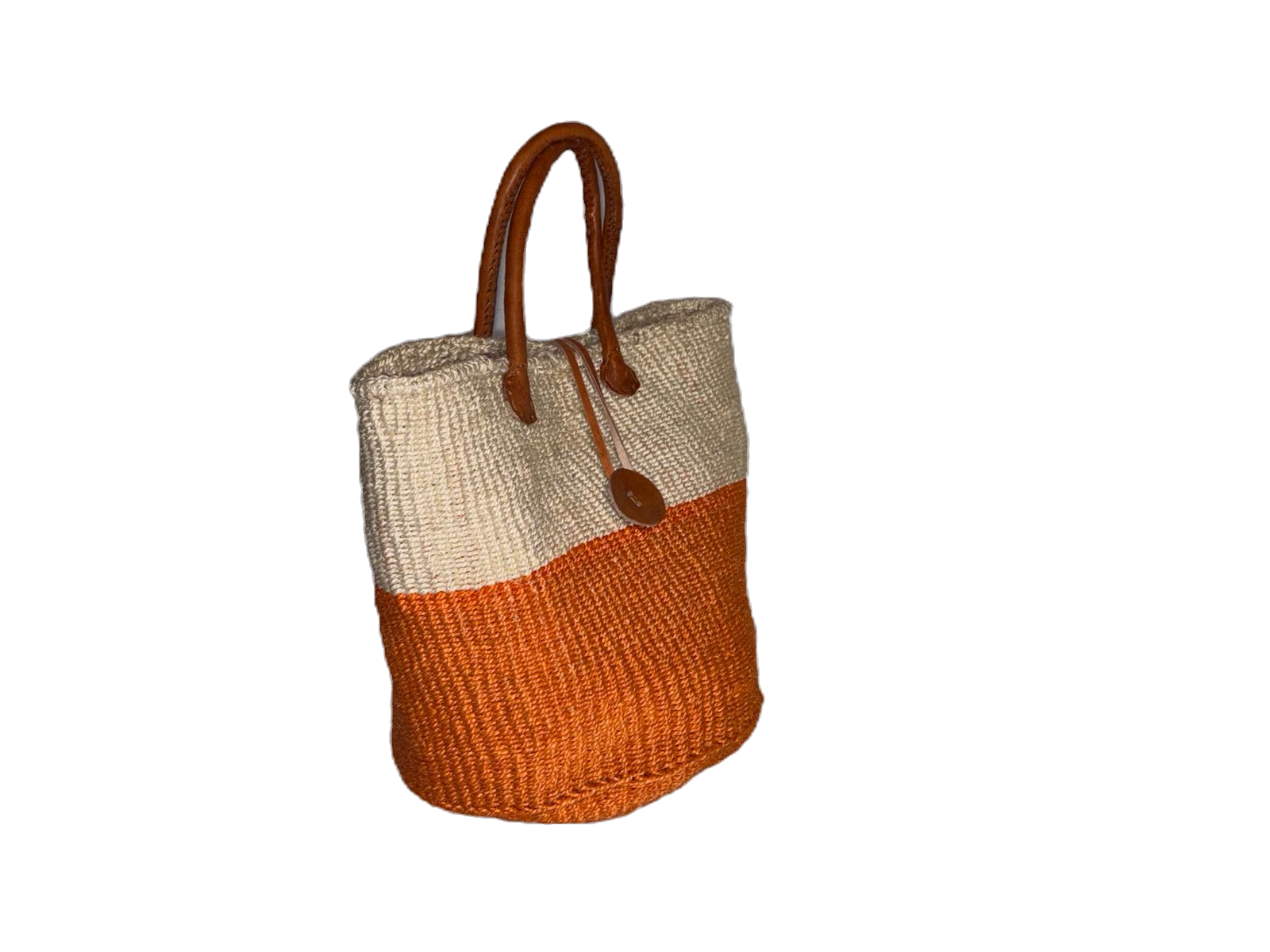 Handwoven African Sisal Basket with Leather Handles image 1
