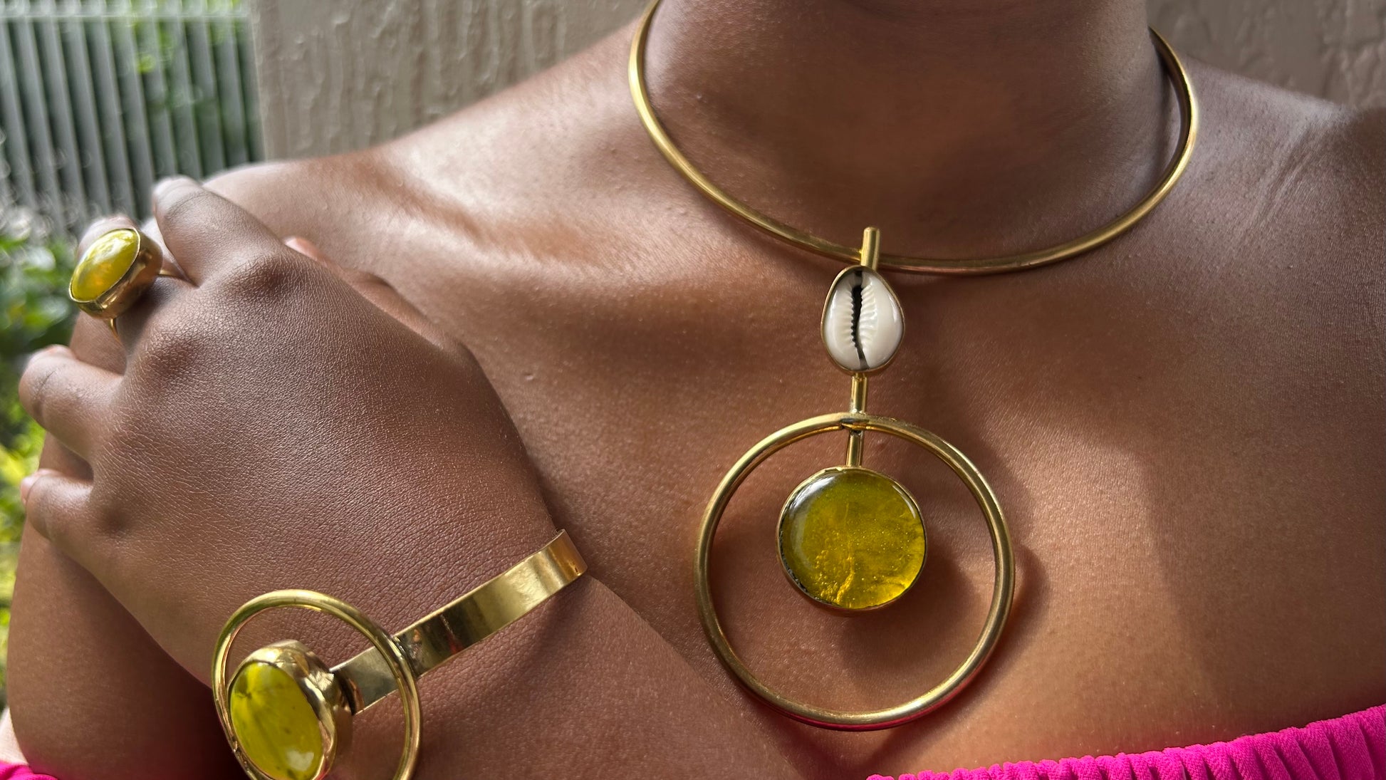Brass necklace, ring, bracelet set image 2