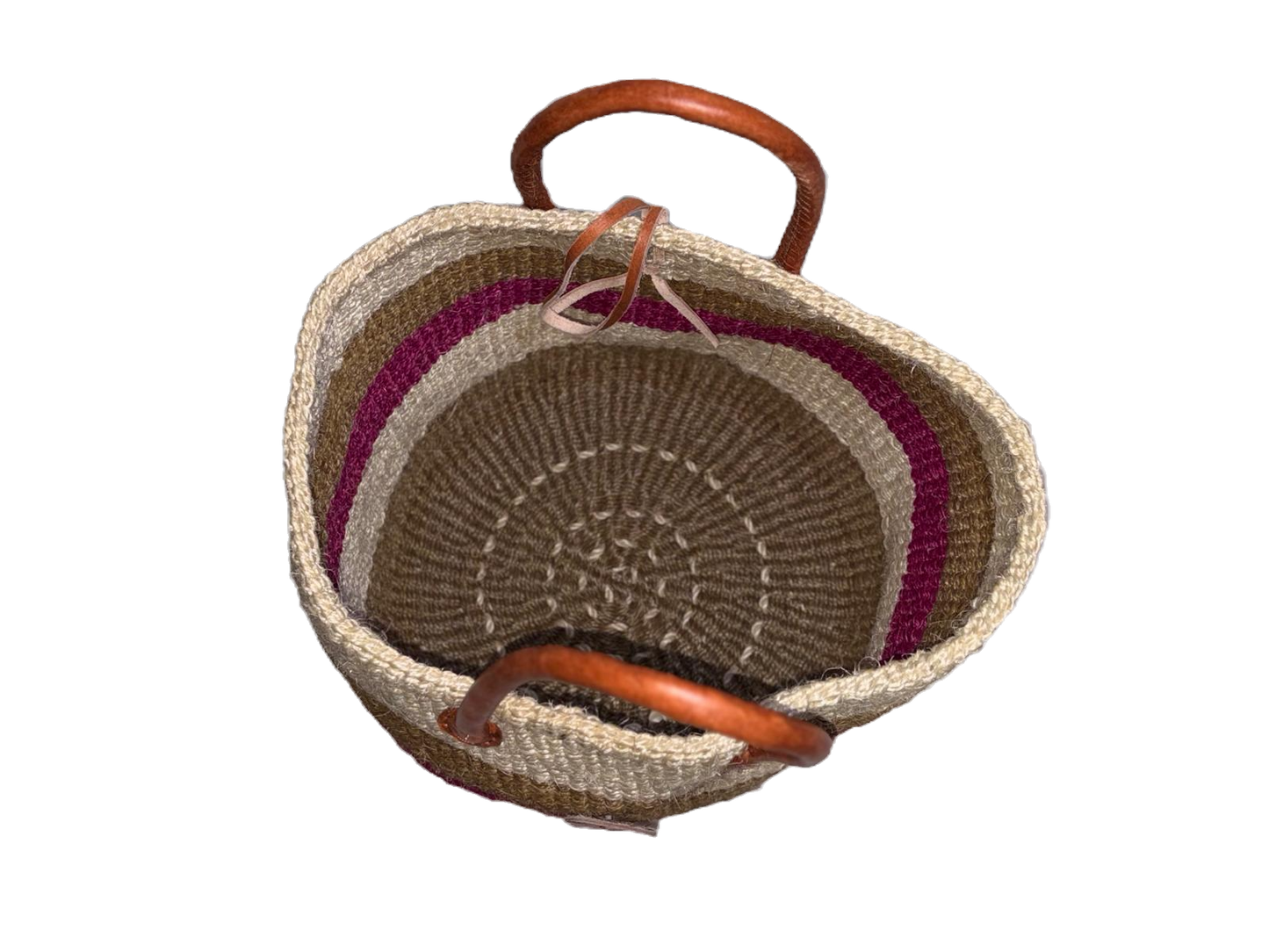 Handwoven African Sisal Basket with Leather Handles image 3