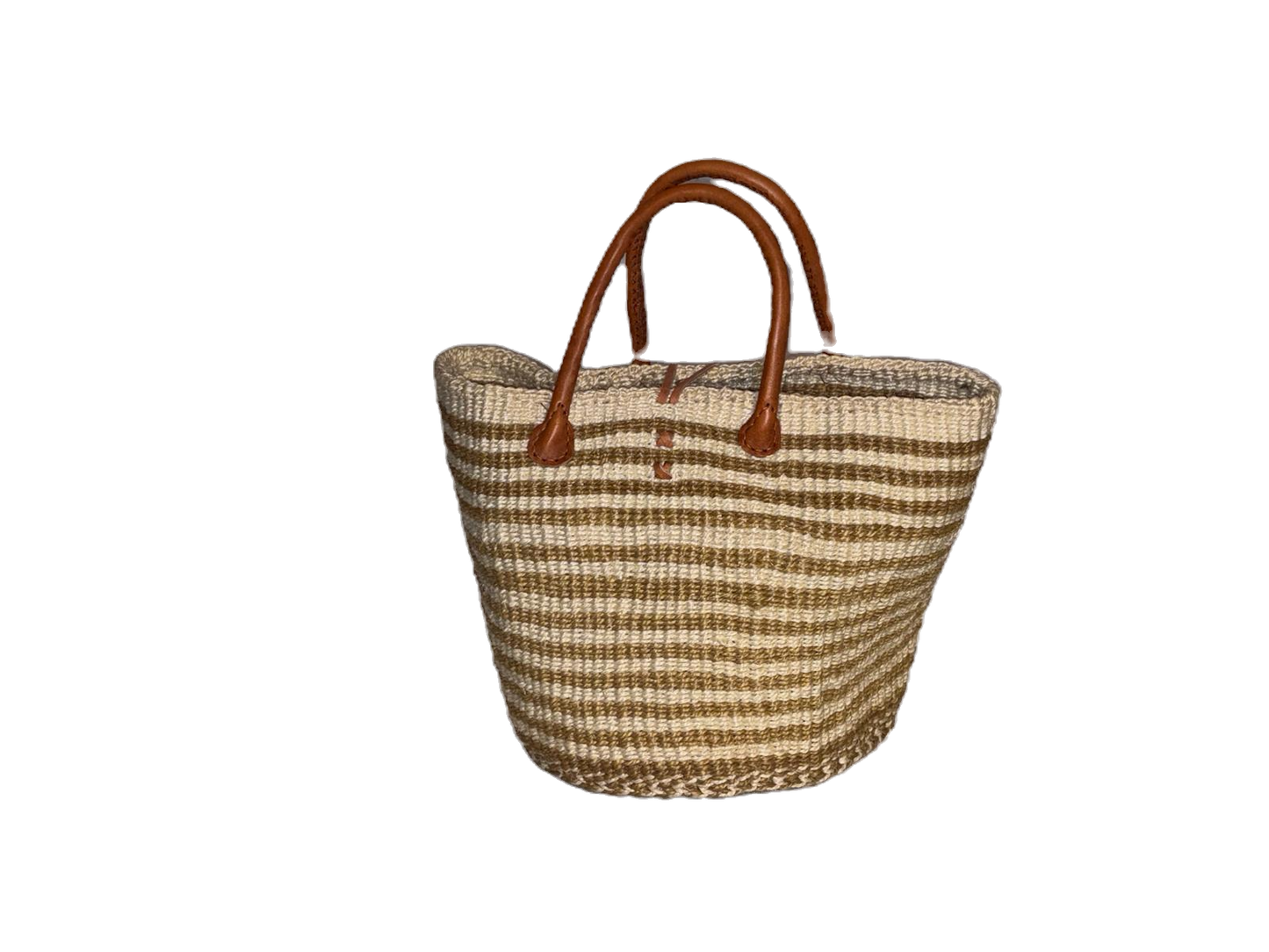 Handwoven African Sisal Basket with Leather Handles image 2