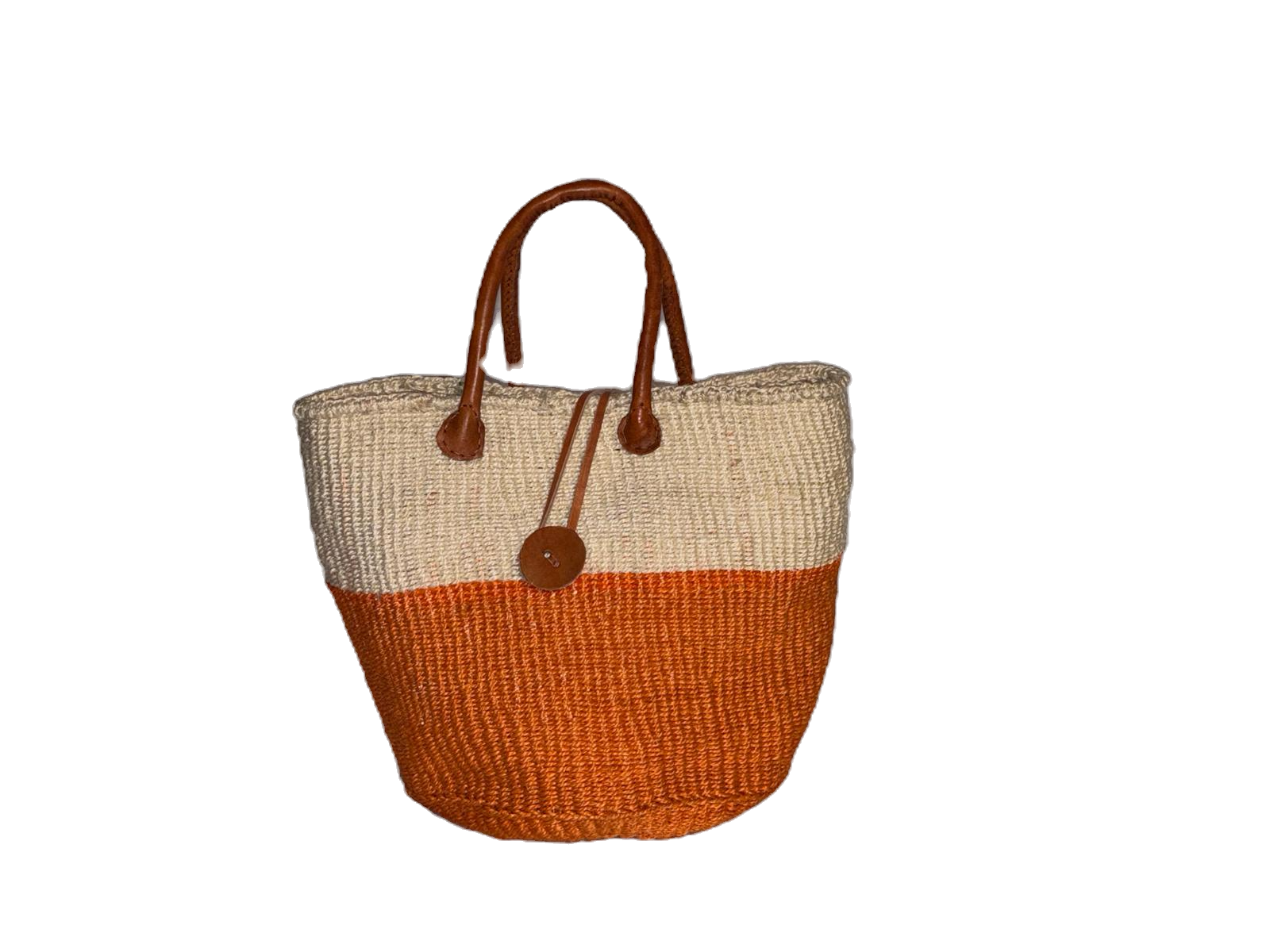 Handwoven African Sisal Basket with Leather Handles image 0