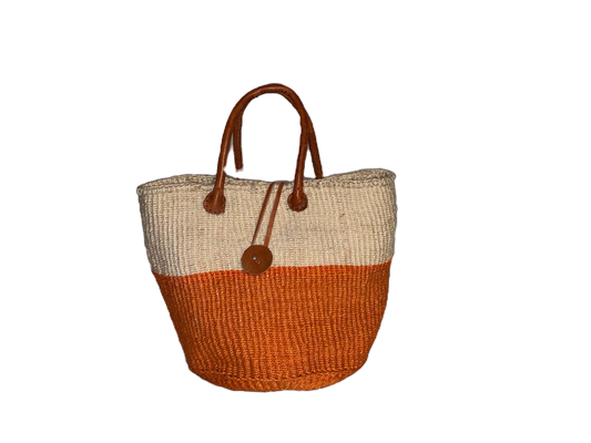 Handwoven African Sisal Basket with Leather Handles image 0