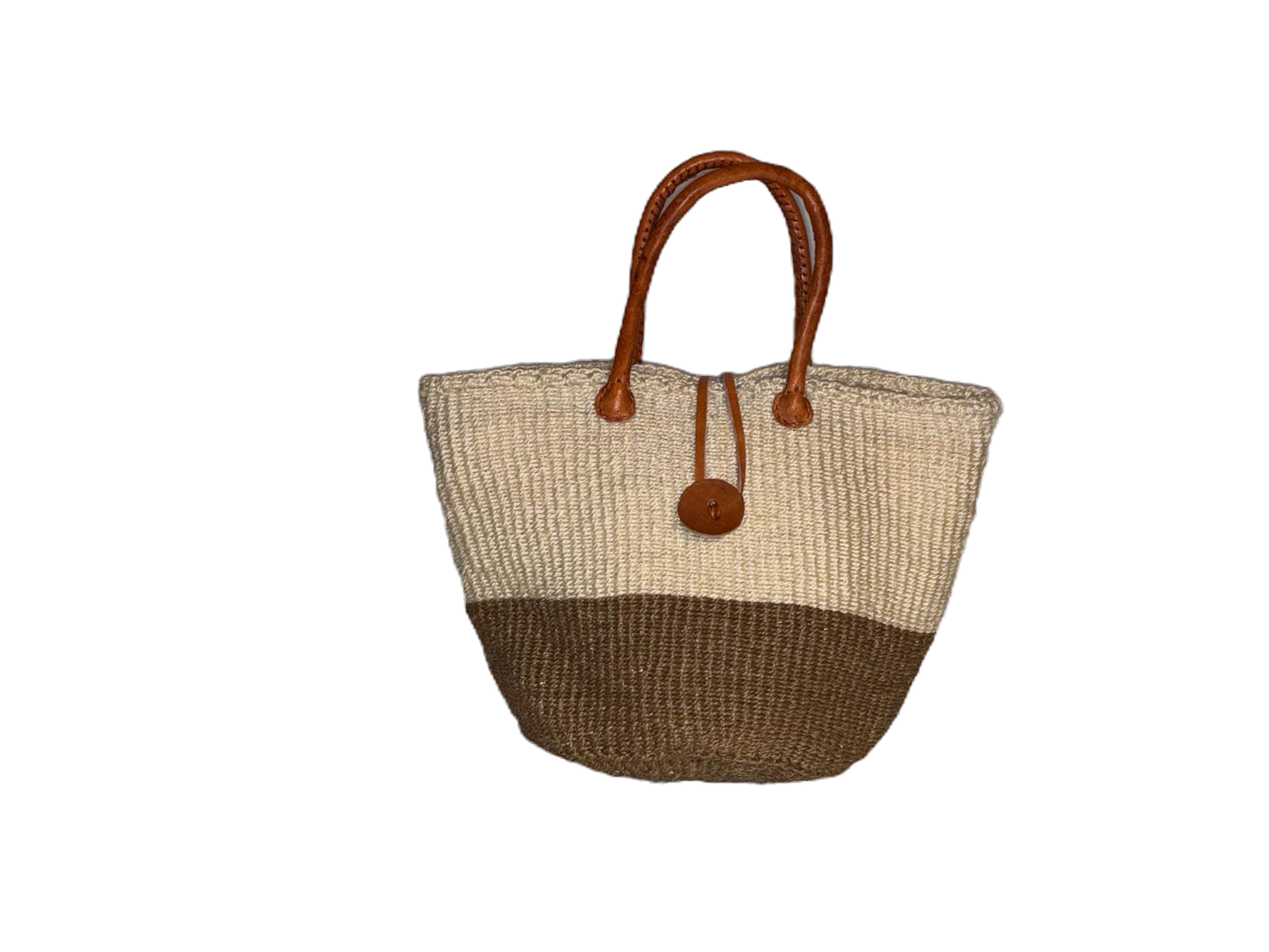 Handwoven African Sisal Basket with Leather Handles image 0