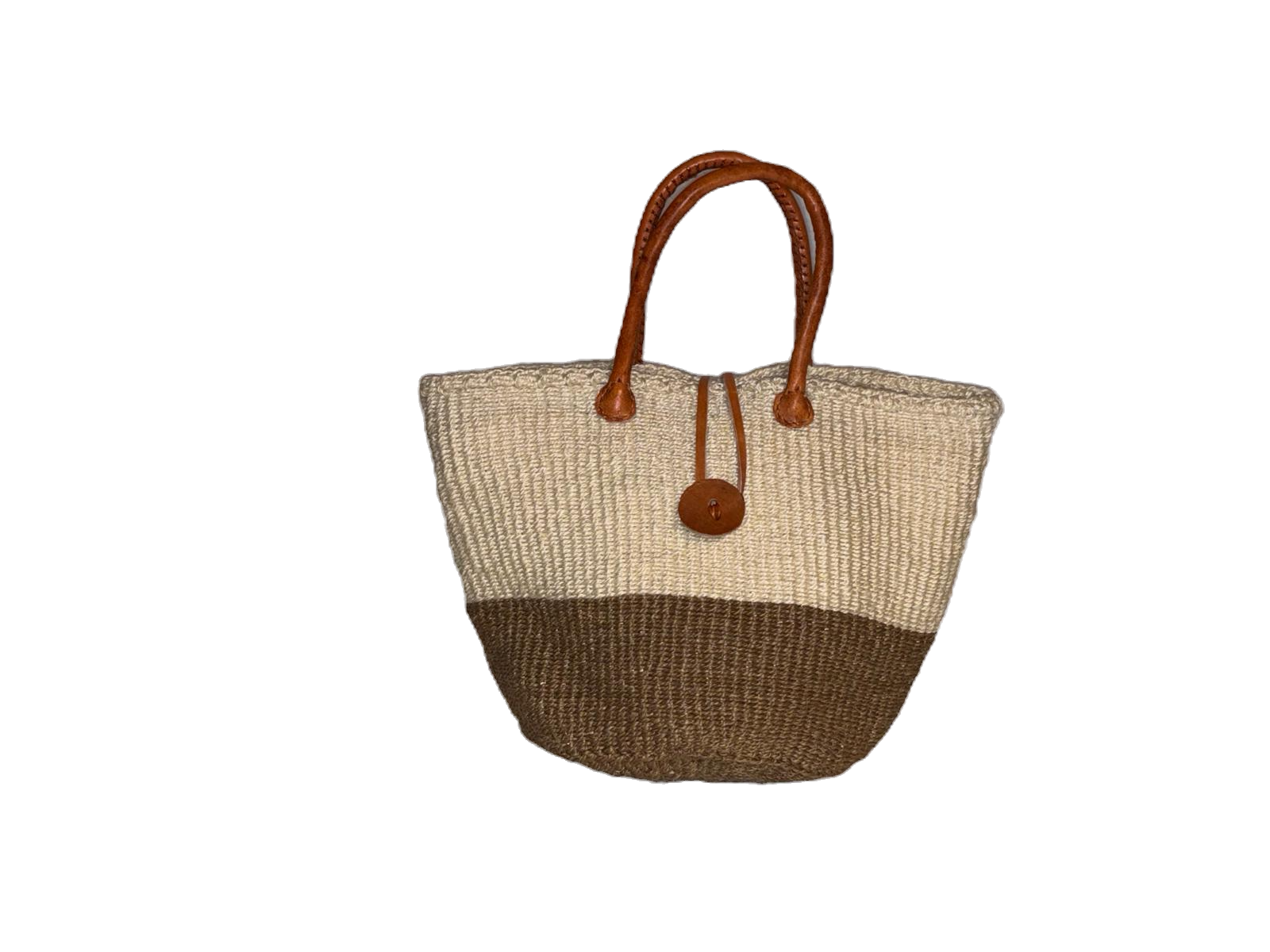 Handwoven African Sisal Basket with Leather Handles image 0