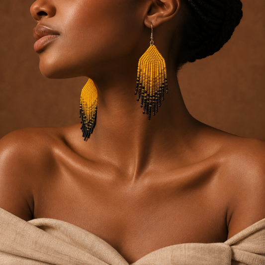 Ayana Golden Beaded Fringe Statement Earrings