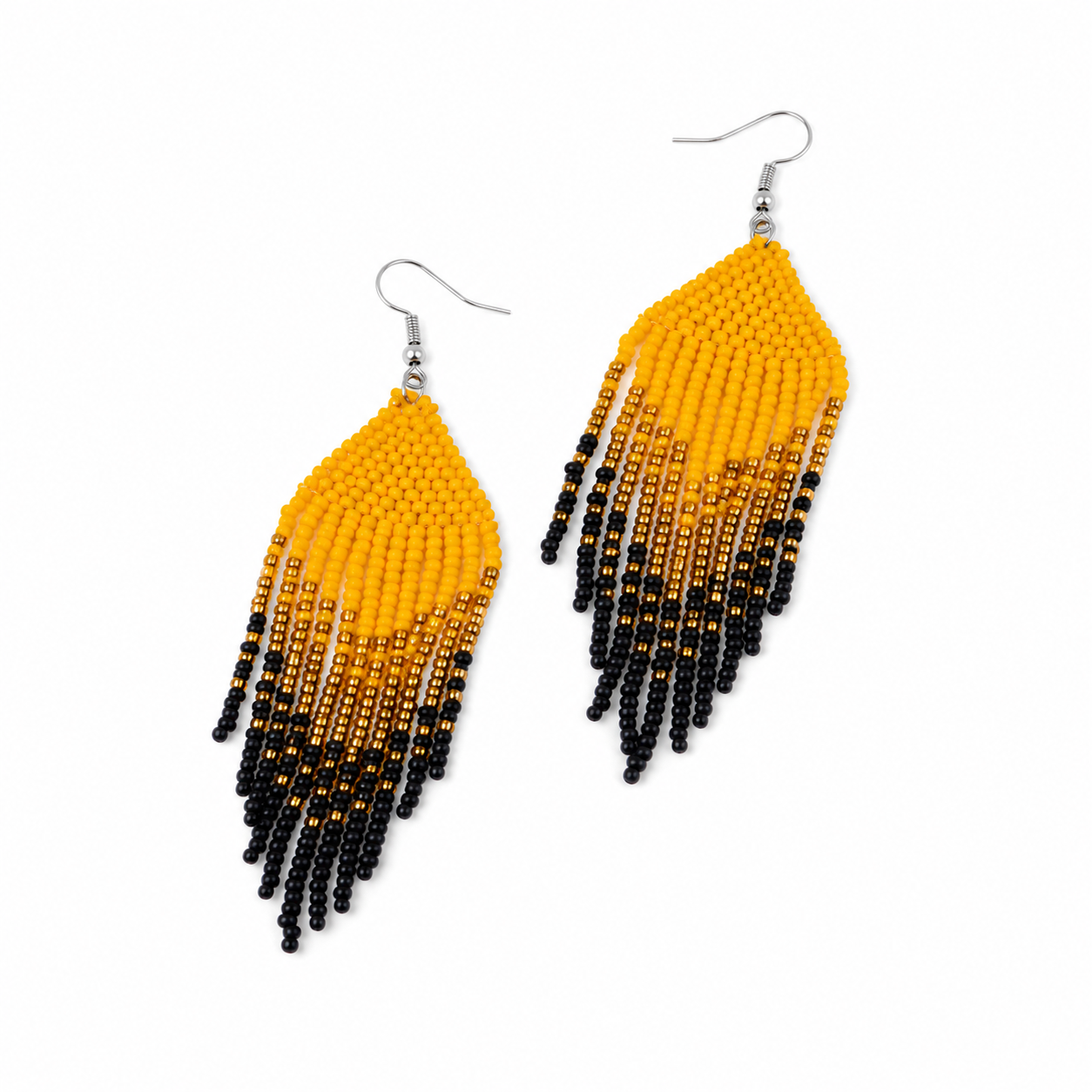 Ayana Golden Beaded Fringe Statement Earrings