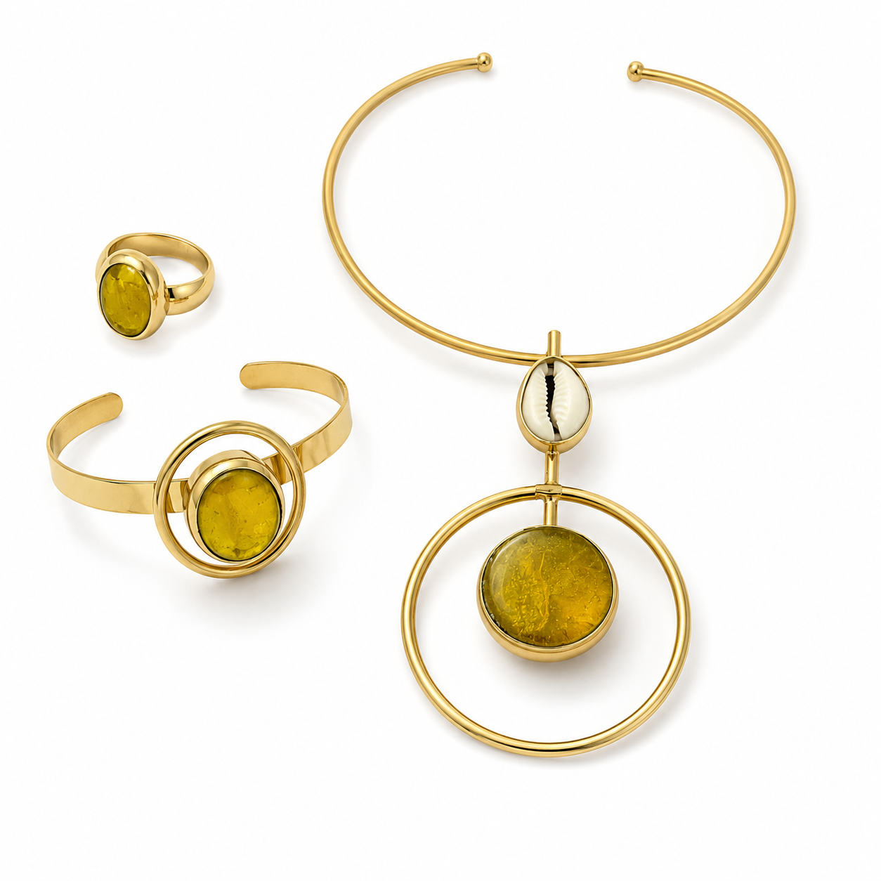 Nyota Brass & Cowrie Statement Set