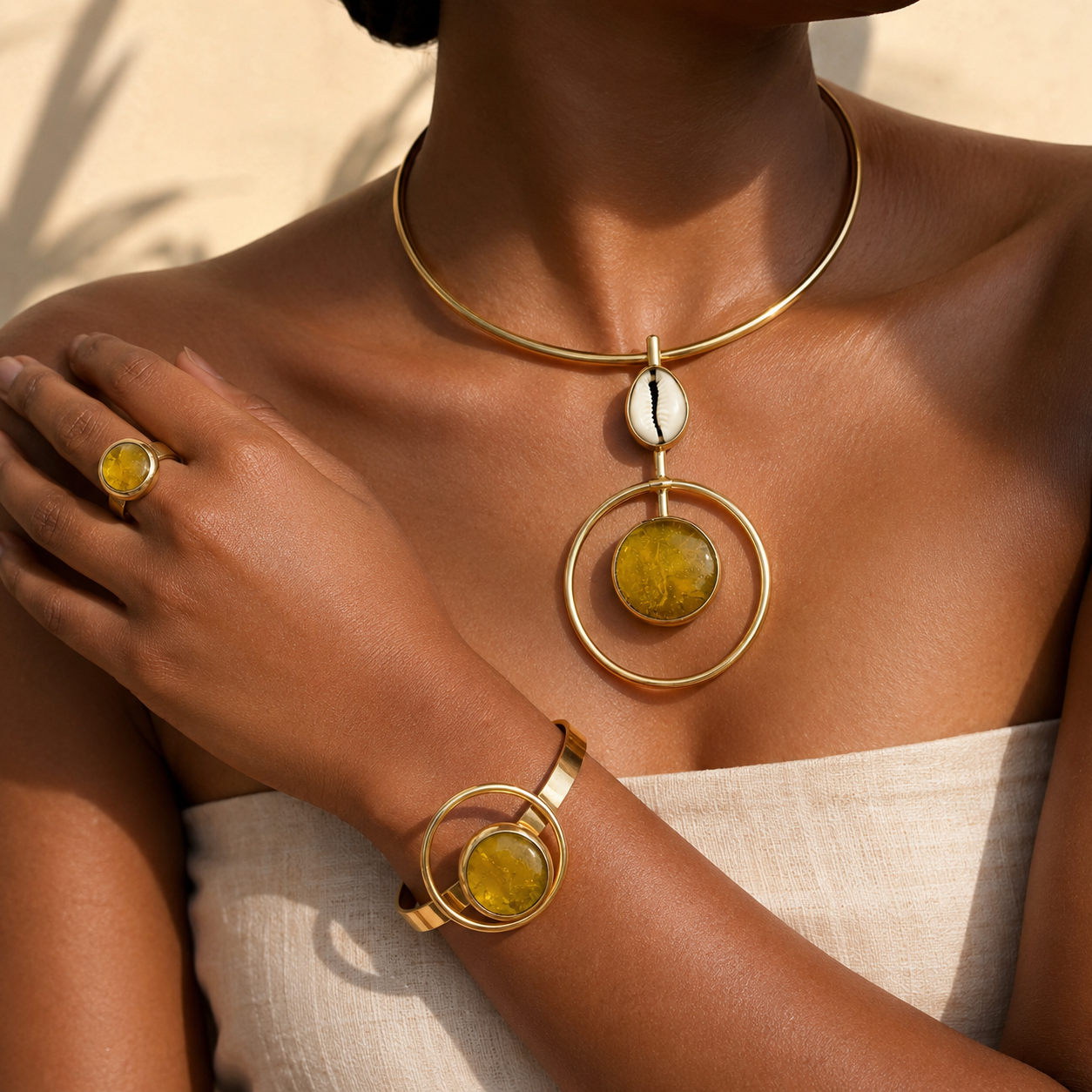 Nyota Brass & Cowrie Statement Set