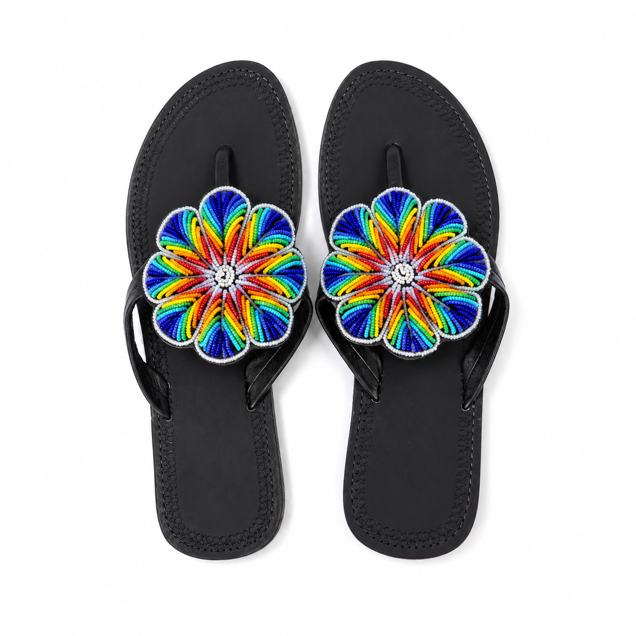 Zuri Rainbow Beaded Leather Sandals