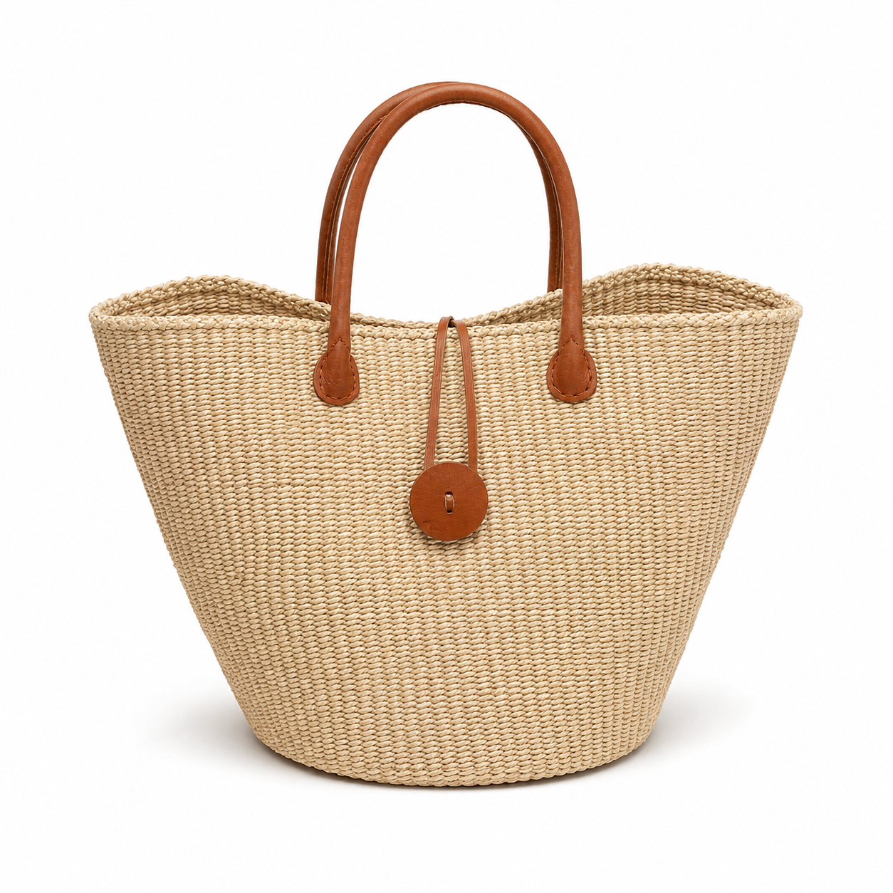 Handwoven African Sisal Basket with Leather Handles