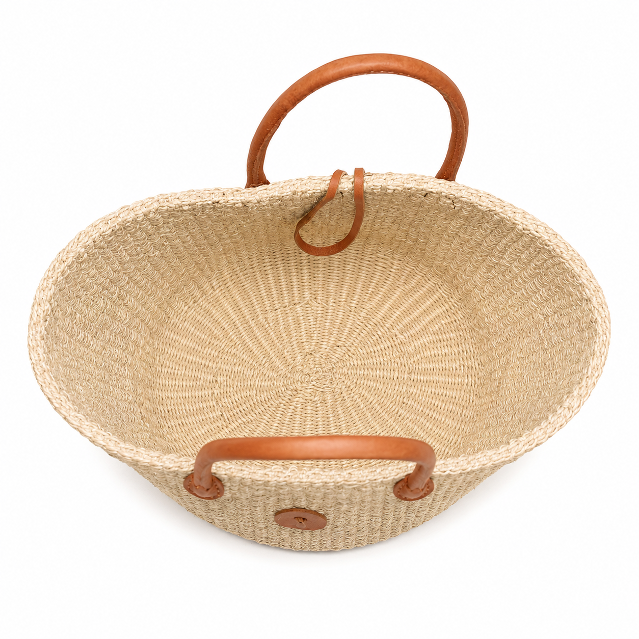 Handwoven African Sisal Basket with Leather Handles
