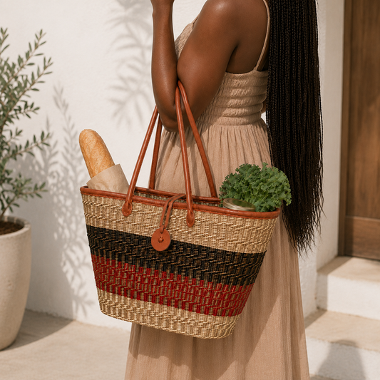 Handmade Sisal Basket  with handle-Size 12"-Medium Size-Kiondo