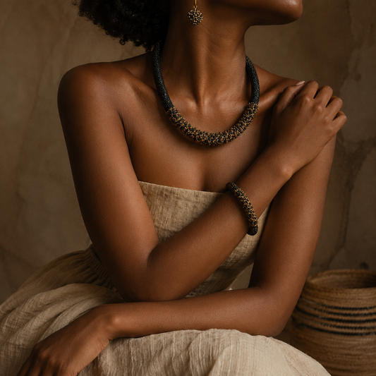 Midnight Gold Handcrafted Beaded Jewelry Set