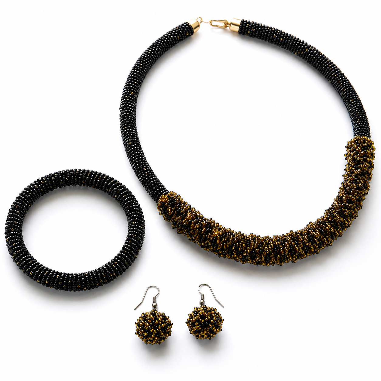 Midnight Gold Handcrafted Beaded Jewelry Set