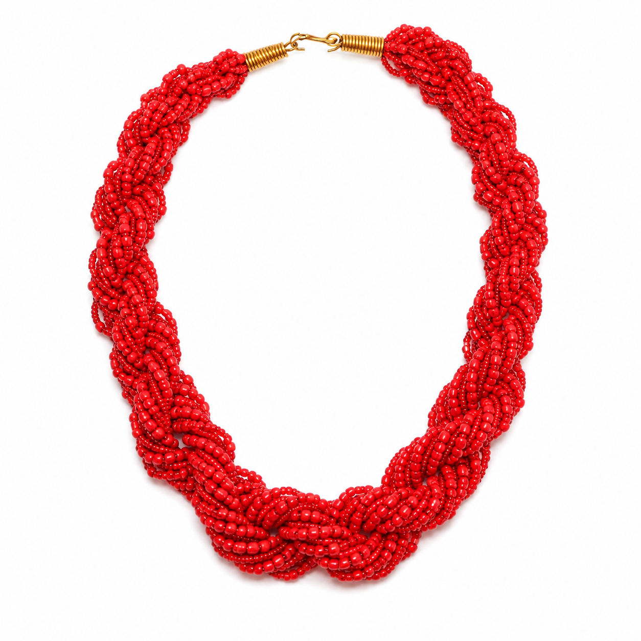 Imara Handwoven Red Beaded Statement Necklace