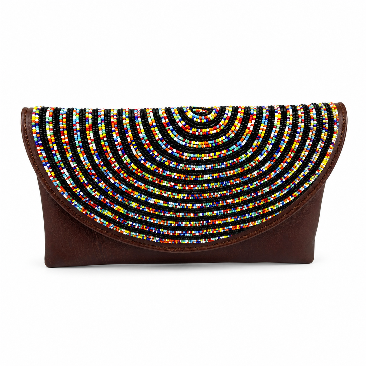 Nia Rainbow Beaded Leather Clutch