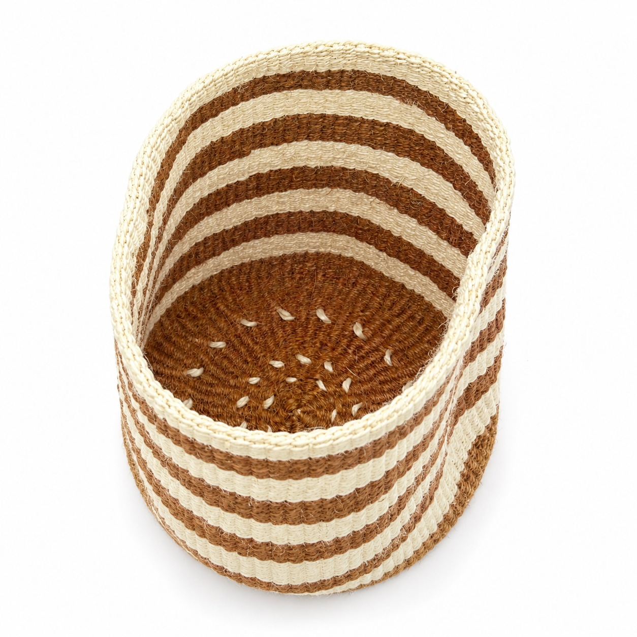 Handwoven Brown & Natural Stripe Sisal Plant Basket