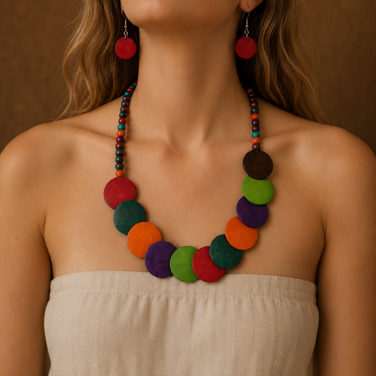 Malkia Multicolor Wooden Statement Jewelry Set