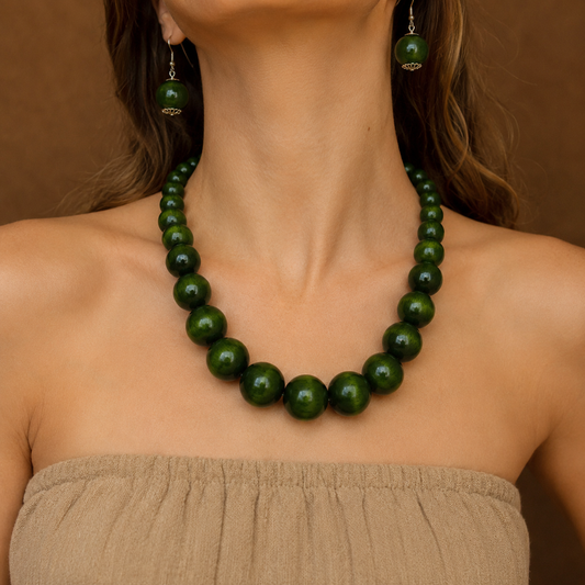 Kijani Green Wooden Bead Statement Jewelry Set