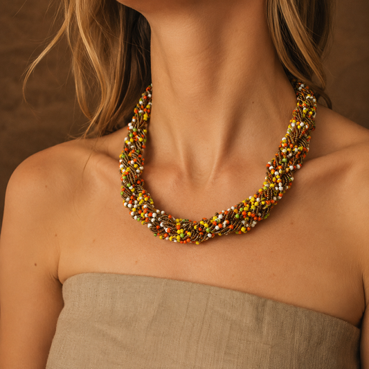 Zawadi Handwoven Multicolor Beaded Statement Necklace