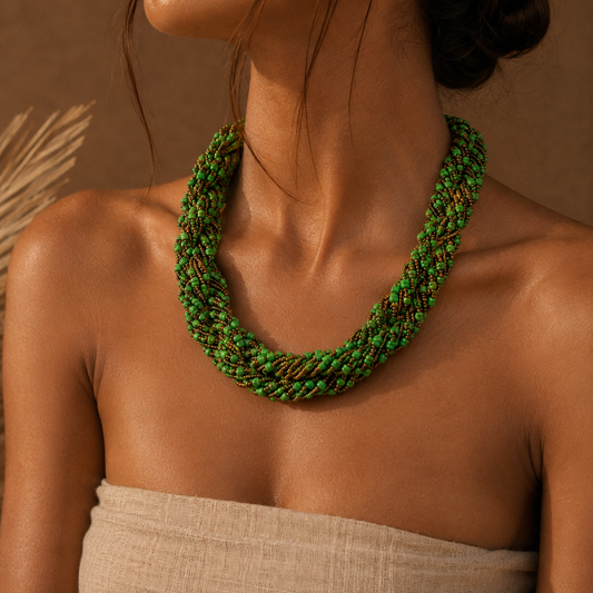 Kijani Handwoven Green Beaded Statement Necklace