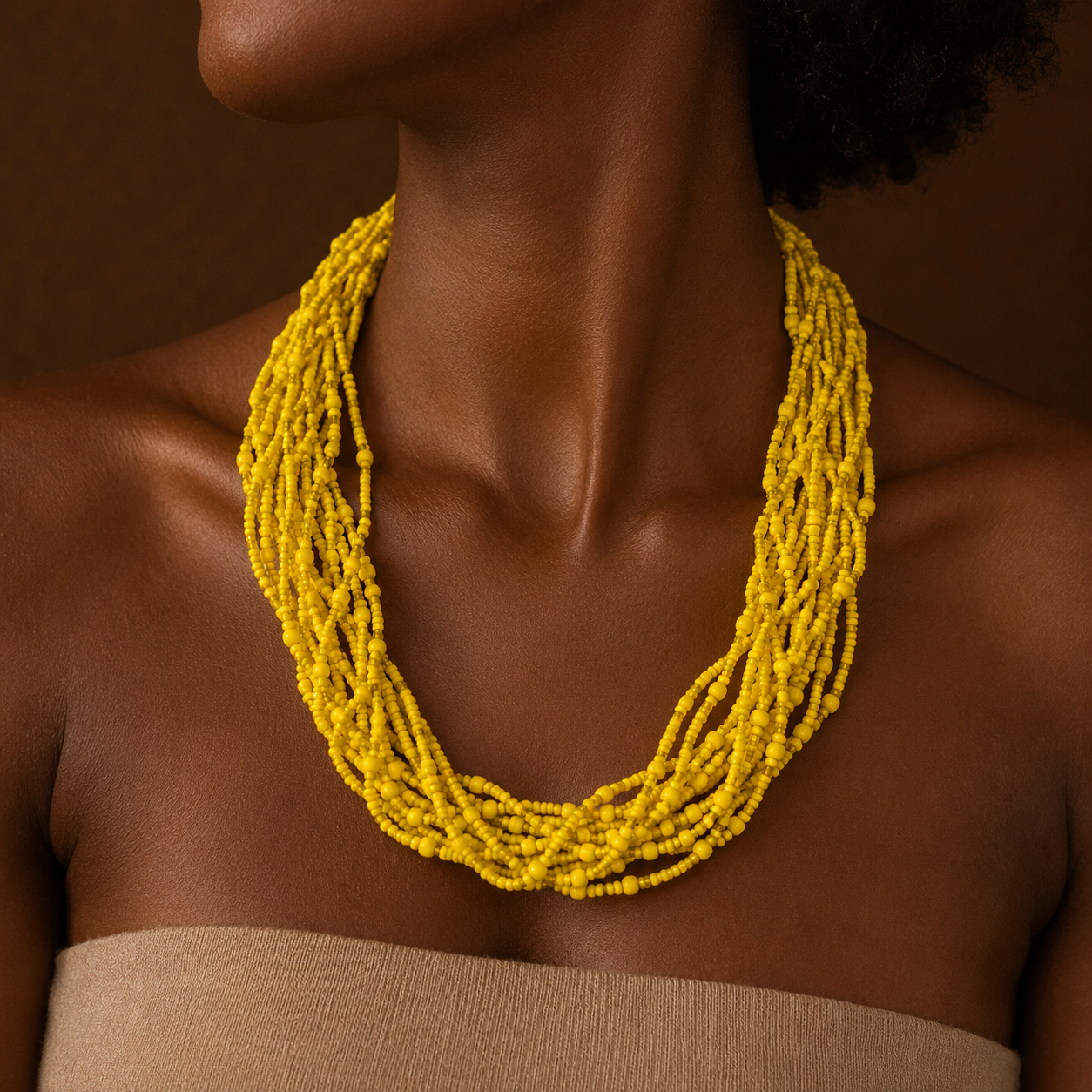Dhahabu Handwoven Yellow Beaded Statement Necklace