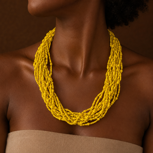 Dhahabu Handwoven Yellow Beaded Statement Necklace