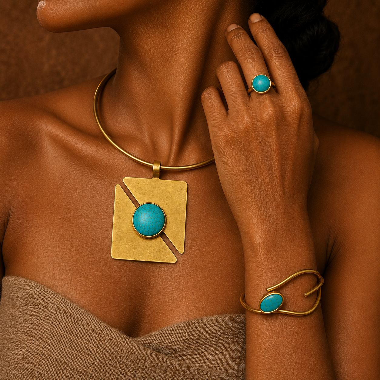 Nia Turquoise Geometric Statement Jewelry Set