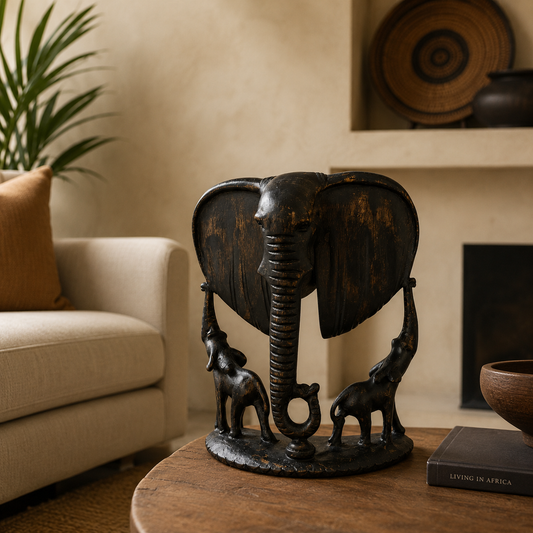 Handcrafted African Elephant Family Wooden Sculpture