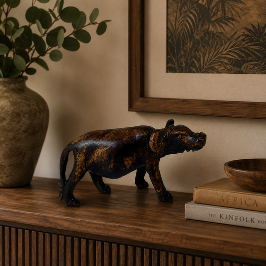 Handcrafted African Wooden Warthog Sculpture