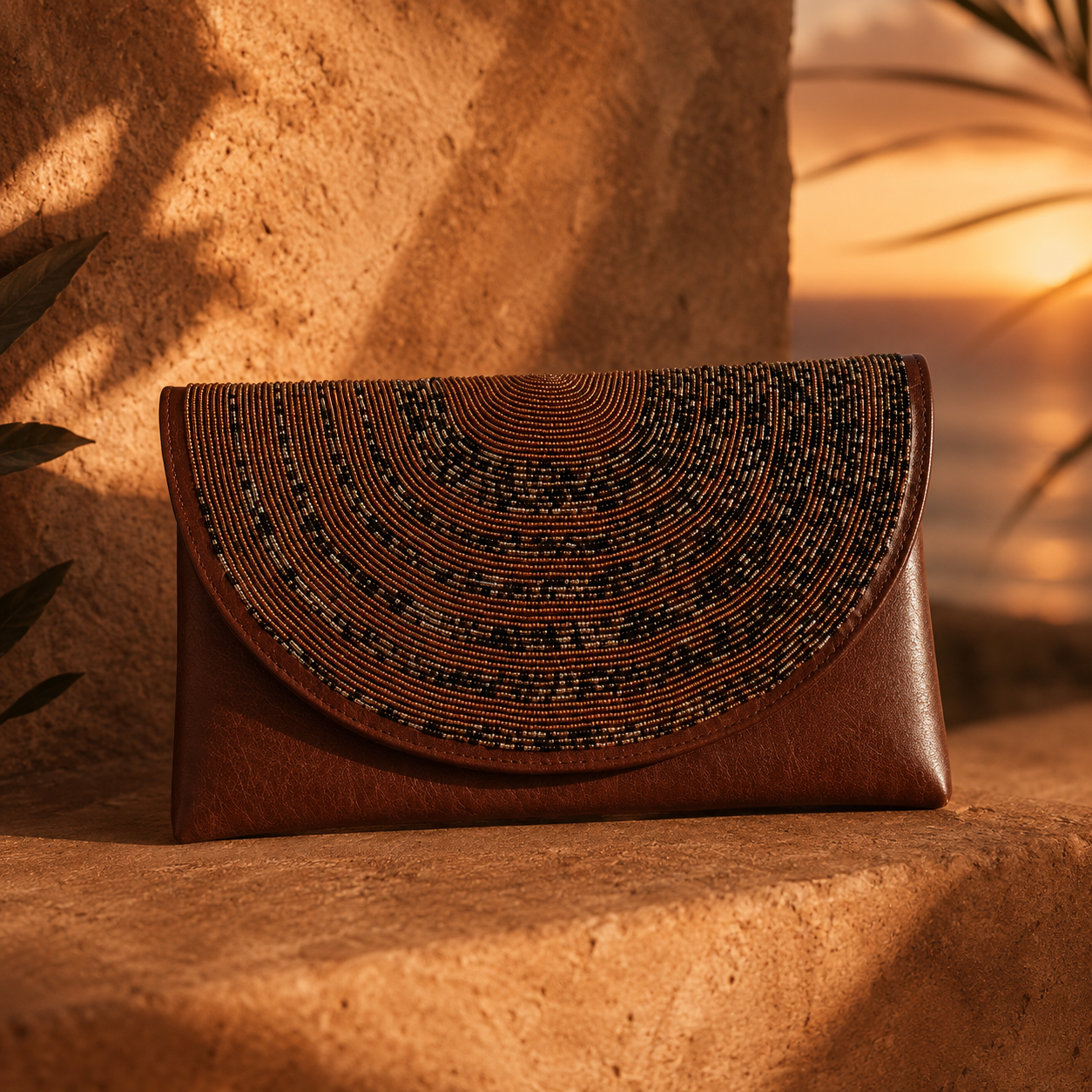 Pendo Handcrafted Beaded Leather Clutch