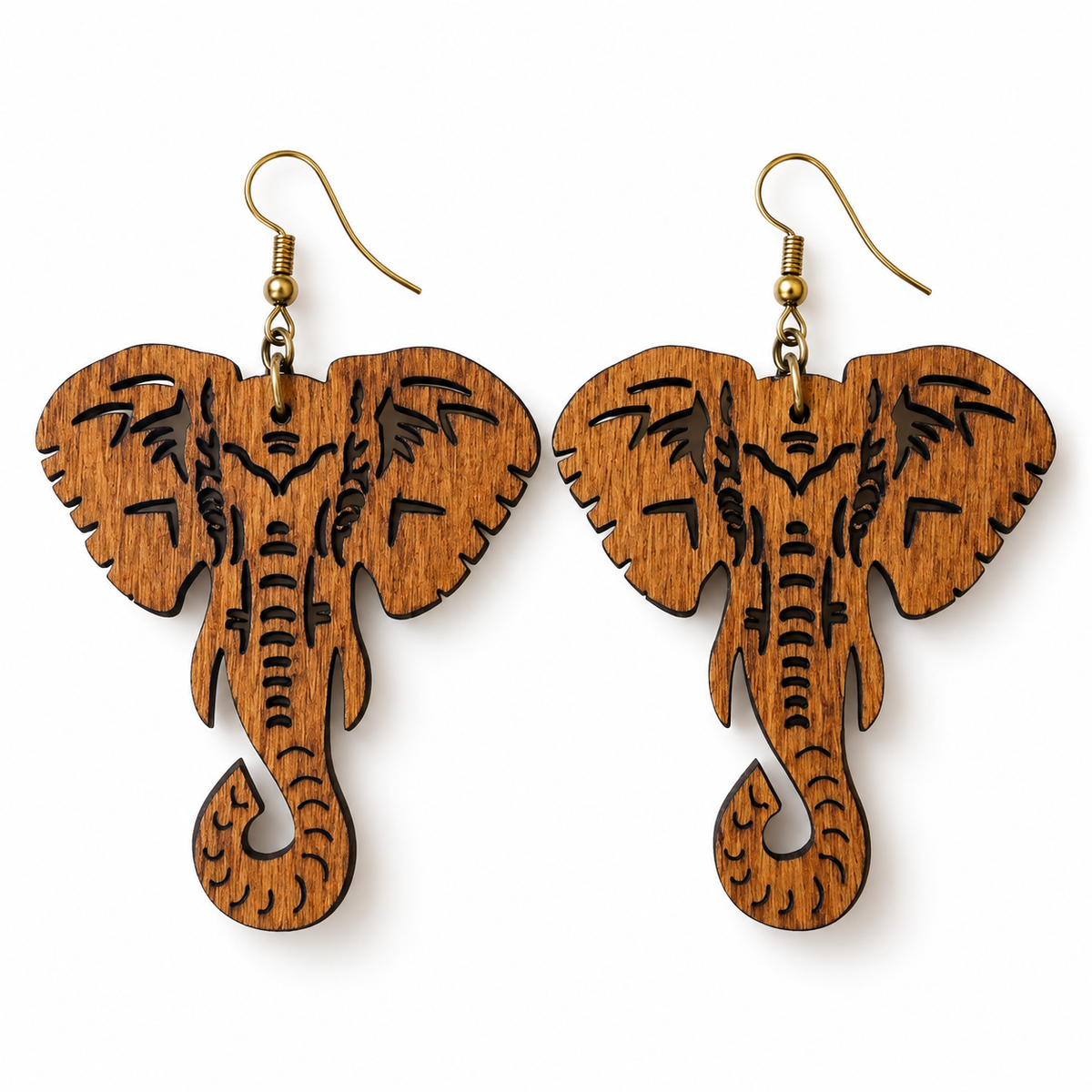 Tembo Muse Wooden Elephant Earrings | African-Inspired Statement Jewelry