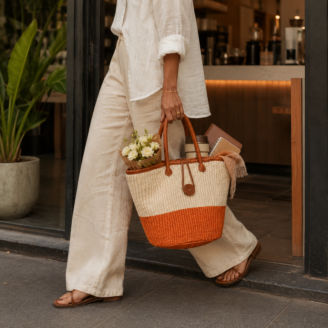 Handmade Sisal Basket  with handle-Size 12"-Medium Size-Kiondo