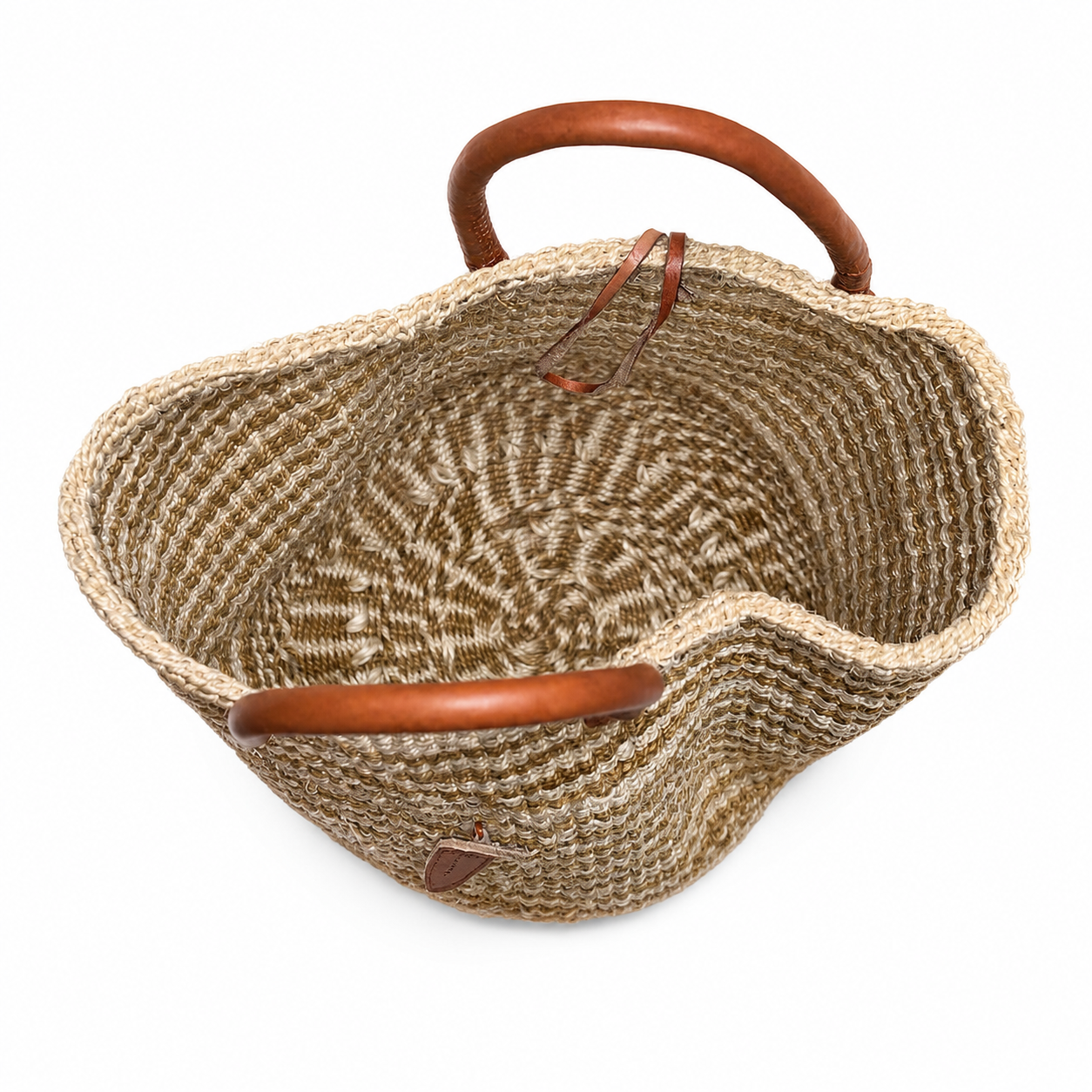 Handwoven African Sisal Basket with Leather Handles