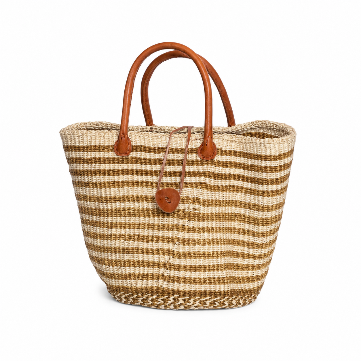 Handwoven African Sisal Basket with Leather Handles