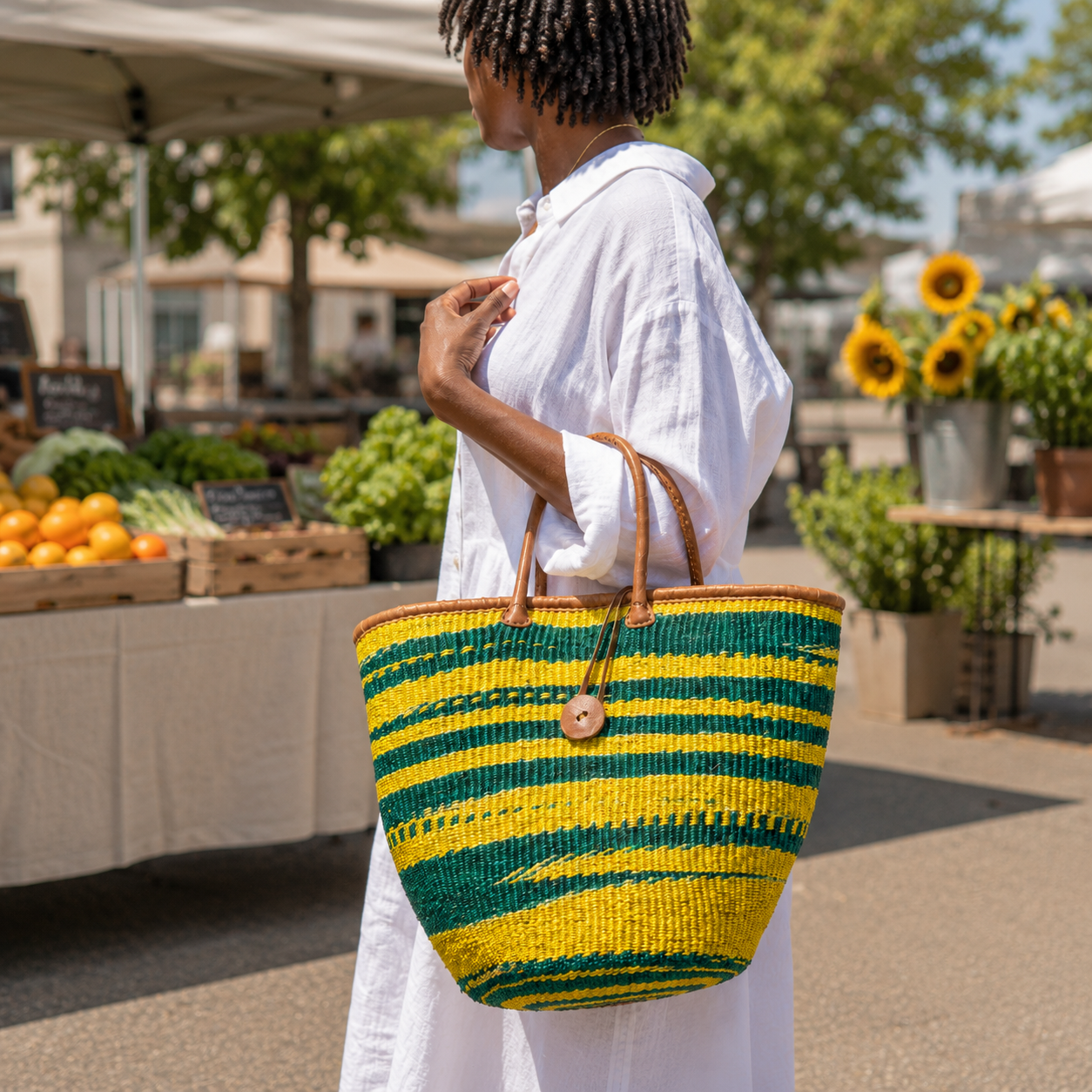 Handmade Sisal Basket  with handle-Size 14"-Large-Kiondo