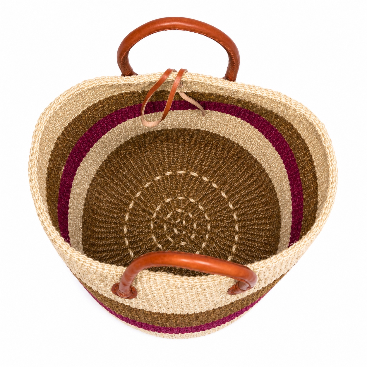 Handwoven African Sisal Basket with Leather Handles