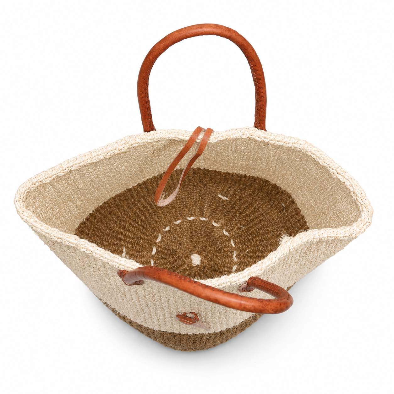 Handwoven African Sisal Basket with Leather Handles