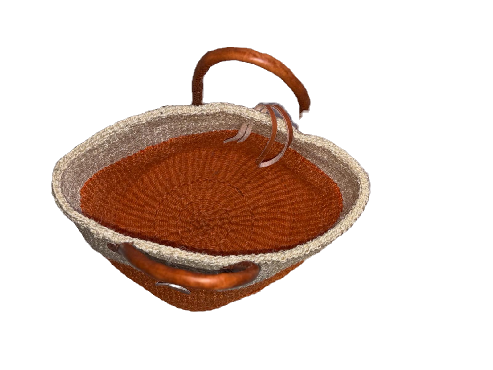 Handwoven African Sisal Basket with Leather Handles image 3